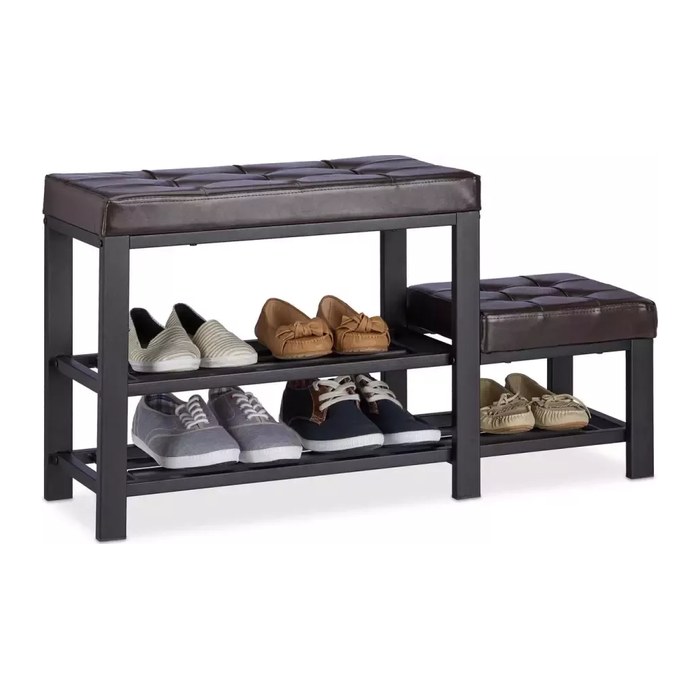 relaxdays Schuhbank 10023312_93 schwarz, braun Metall 90,5 cm