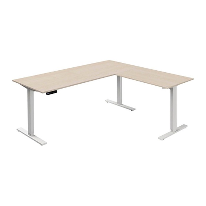 Kerkmann Move 3 elektrisch höhenverstellbarer Schreibtisch ahorn L-Form, T-Fuß-Gestell weiß 180,0 x 80,0 cm