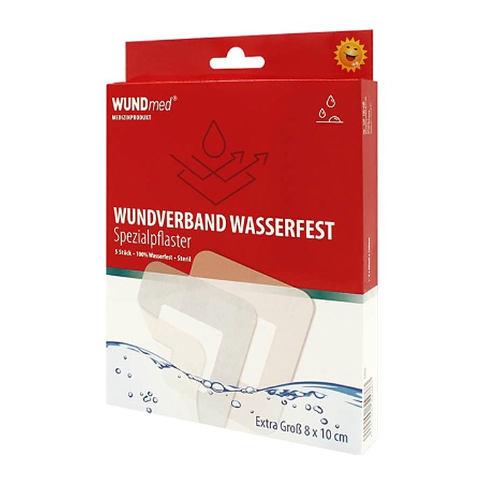 WUNDmed® Pflaster Wasserfest 03-016 weiß 8,0 x 10,0 cm, 5 St.