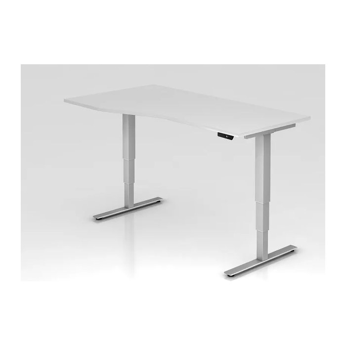 HAMMERBACHER VXDSM18 elektrisch höhenverstellbarer Schreibtisch weiß Trapezform, T-Fuß-Gestell silber 180,0 x 100,0 cm