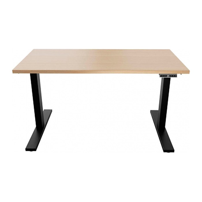 BISLEY E-WonderTech elektrisch höhenverstellbarer Schreibtisch kendal eiche rechteckig, T-Fuß-Gestell schwarz 160,0 x 60,0 cm