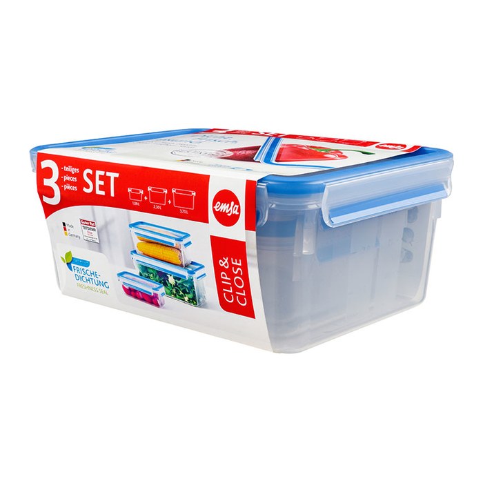 emsa Frischhaltedosen-Set CLIP & CLOSE transparent 1,0/2,3/3,7 l, 1 Set