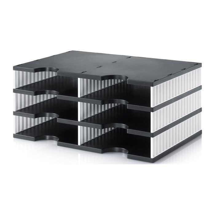 styro Sortierstation styrodoc duo black & white schwarz/weiß mit 6 Fächern