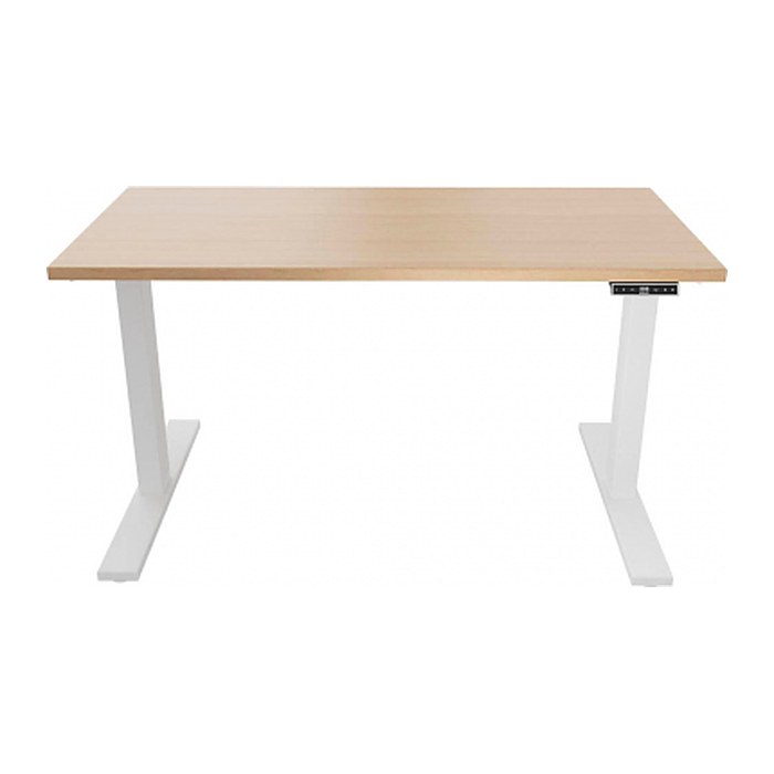 BISLEY E-WonderTech elektrisch höhenverstellbarer Schreibtisch kendal eiche rechteckig, T-Fuß-Gestell weiß 120,0 x 60,0 cm