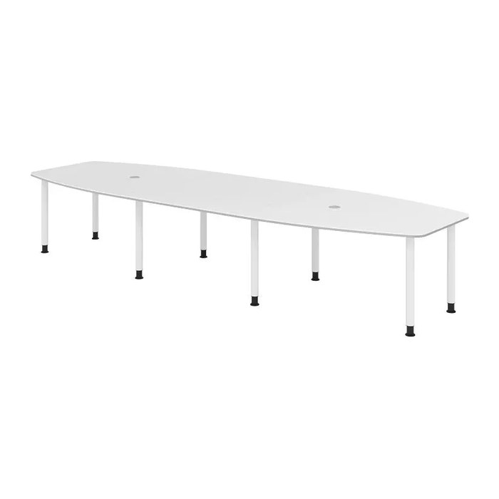 HAMMERBACHER Konferenztisch KT40C weiß Tonnenform, Rundrohr weiß, 400,0 x 85,0/130,0 x 72,0 - 74,0 cm