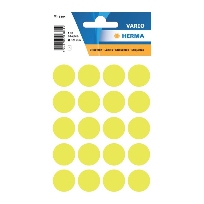 HERMA Vielzwecketiketten/Farbpunkte 19mm rund leuchtgelb