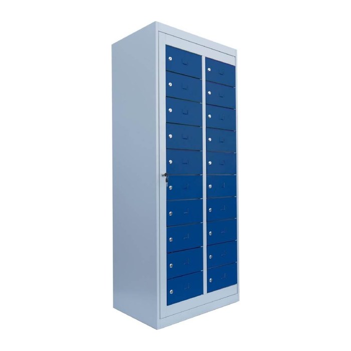 LÜLLMANN Schließfachschrank enzianblau, lichtgrau 526301, 20 Schließfächer 74,0 x 50,0 x 180,0 cm