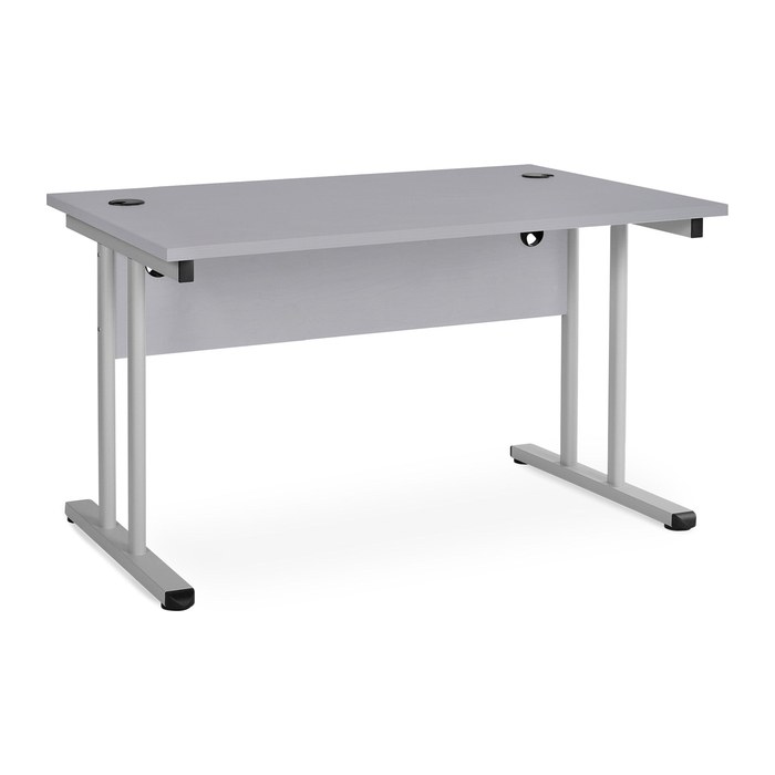 Schreibtisch – T-Fuß – Fixe höhe inkl. Knieraumblende (1200 x 800 x 730 mm, Platte Grau)