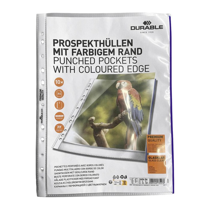 DURABLE Prospekthüllen PREMIUM DIN A4 blau klar 0,08 mm, 10 St.