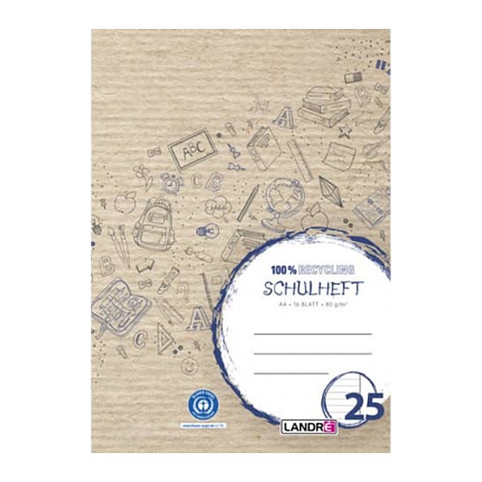herlitz Schulheft Recycling Lineatur 25 liniert DIN A4 Außenrand, 16 Blatt, 1 St.