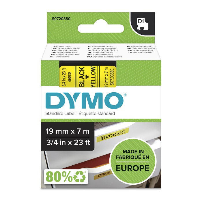 DYMO Schriftband D1 S0720880, 19 mm, schwarz auf gelb, 1 St.