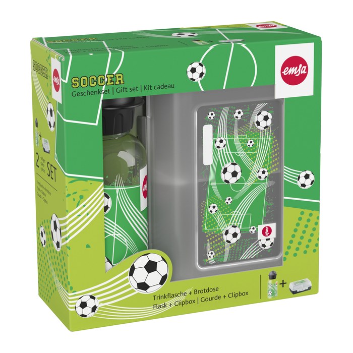 emsa Kinder Trinkflasche & Lunchbox Fußball transparent, 1 Set