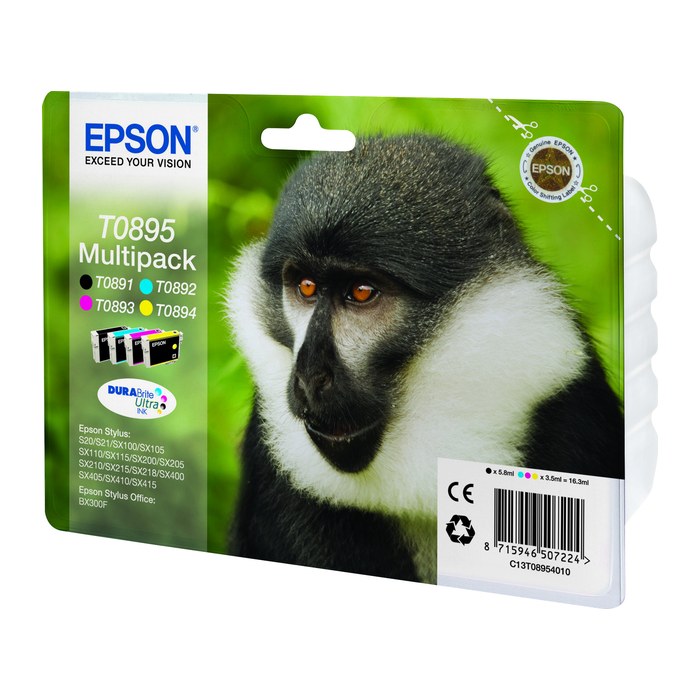 EPSON T0895 (Affe) schwarz, cyan, magenta, gelb Druckerpatronen, 4er-Set