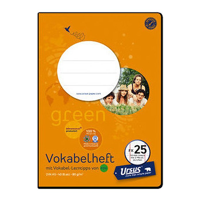 Ursus® Vokabelheft OE Recycling Lineatur 26 liniert DIN A5 ohne Rand, 40 Blatt, 1 St.