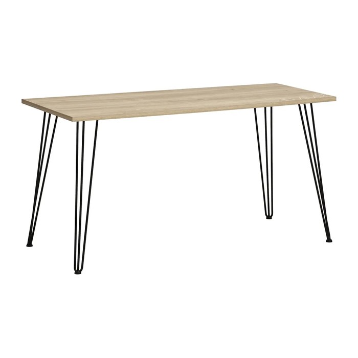 MÖBELPARTNER Emmik Schreibtisch weiß-eiche rechteckig, 4-Fuß-Gestell schwarz 138,0 x 60,0 cm