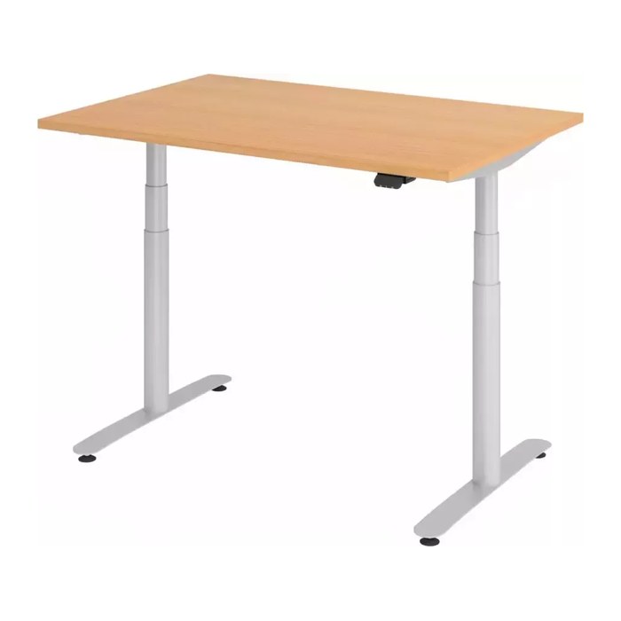 HAMMERBACHER VXDLR12 elektrisch höhenverstellbarer Schreibtisch buche rechteckig, T-Fuß-Gestell silber 120,0 x 80,0 cm