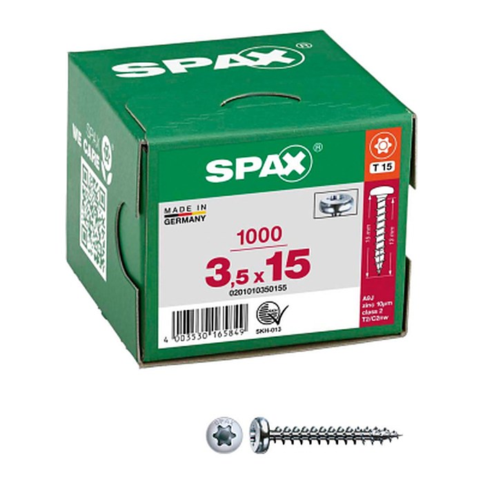 SPAX® Universalschrauben T15 Halbrundkopf WIROX 0201010350155 3,5 mm x 15 mm, 1.000 St.