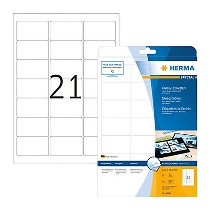 HERMA Etiketten 4904 weiß 63,5 x 38,1 mm, 25 Blatt