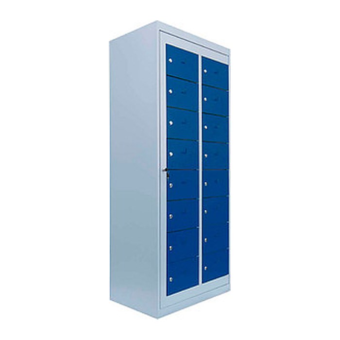 LÜLLMANN Schließfachschrank enzianblau, lichtgrau 526281, 16 Schließfächer 74,0 x 50,0 x 180,0 cm