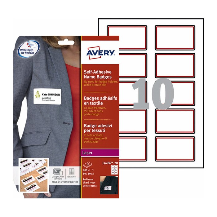 AVERY Zweckform Namensetiketten L4786-20 weiß 80,0 x 50,0 mm, 20 Blatt