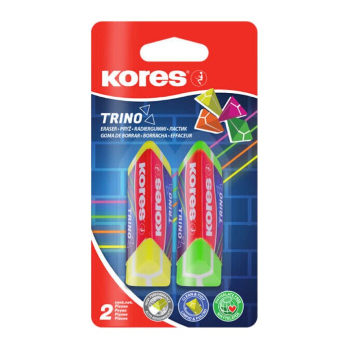 Kores® Radiergummis für Bleistifte Triangularer farbsortiert, 2 St.