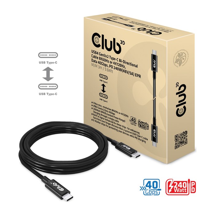 Club3D Kabel USB 4 Typ C PD 240W / 8K / 40Gbps 3m St/St retail
