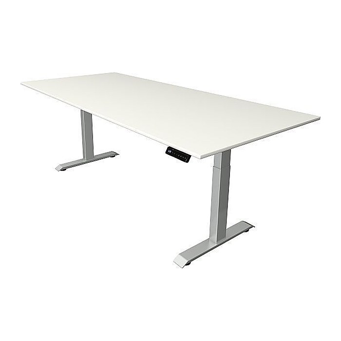 Kerkmann Move 4 elektrisch höhenverstellbarer Schreibtisch weiß rechteckig, T-Fuß-Gestell silber 250,0 x 100,0 cm