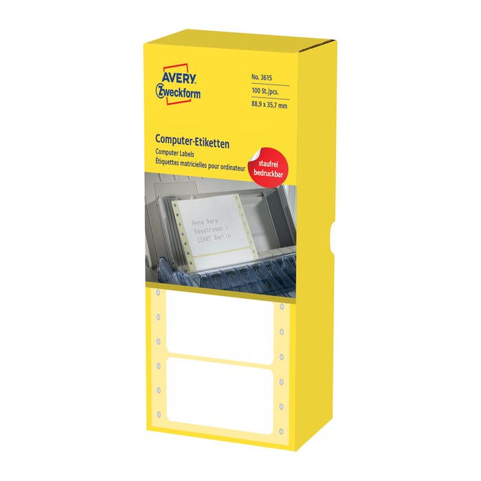 4.000 AVERY Zweckform Computer-Endlosetiketten 3615 weiß 88,9 x 35,7 mm