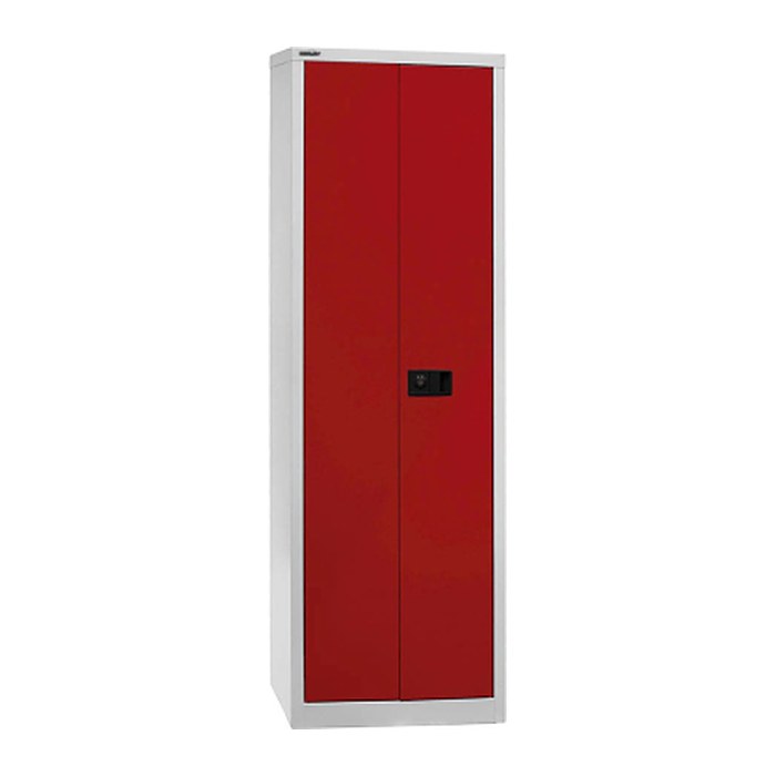BISLEY Stahlschrank Universal E782A04B6506 lichtgrau, kardinalrot 4 Fachböden 60,0 x 40,0 x 195,0 cm, aufgebaut, 1 St.