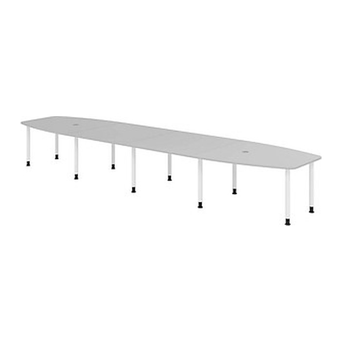 HAMMERBACHER Konferenztisch KT52C lichtgrau Tonnenform, Rundrohr weiß, 520,0 x 85,0/130,0 x 72,0 - 74,0 cm