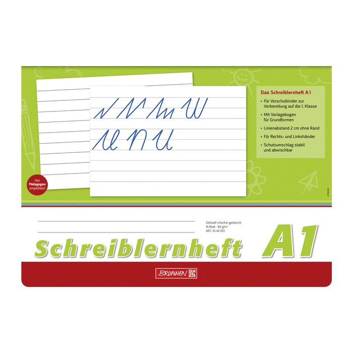 BRUNNEN Schreiblernheft Lineatur A1 liniert DIN A4 quer ohne Rand, 16 Blatt, 1 St.