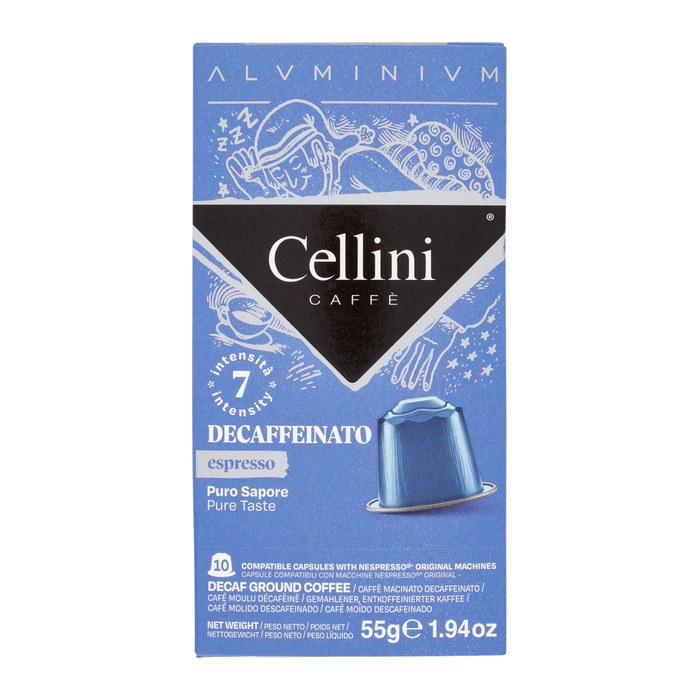 Cellini DECAFFEINATO Kaffeekapseln, Arabica- und Robustabohnen kräftig, 10 St.