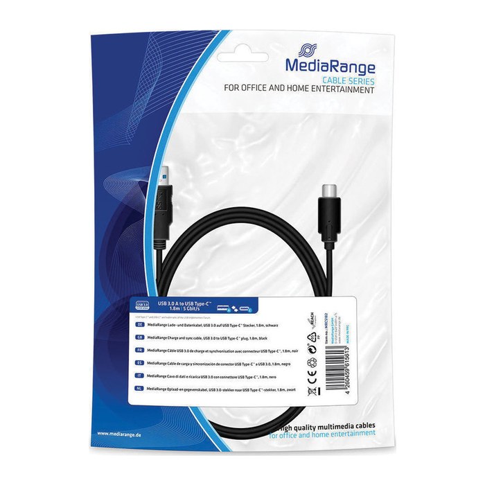 MediaRange Lade- & Datenkabel USB 3.0 auf USB Type-C 1.8m sw