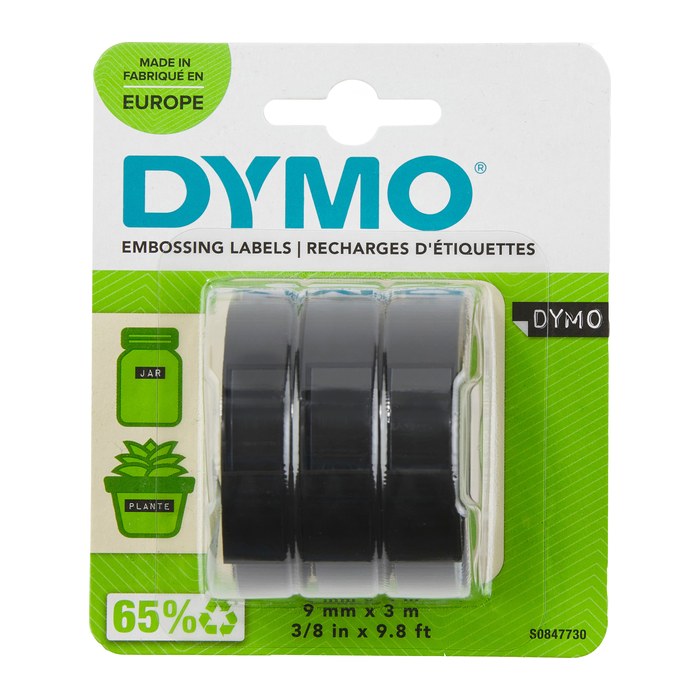 DYMO Prägebänder 3D S0847730, 9 mm, weiß auf schwarz, 3 St.