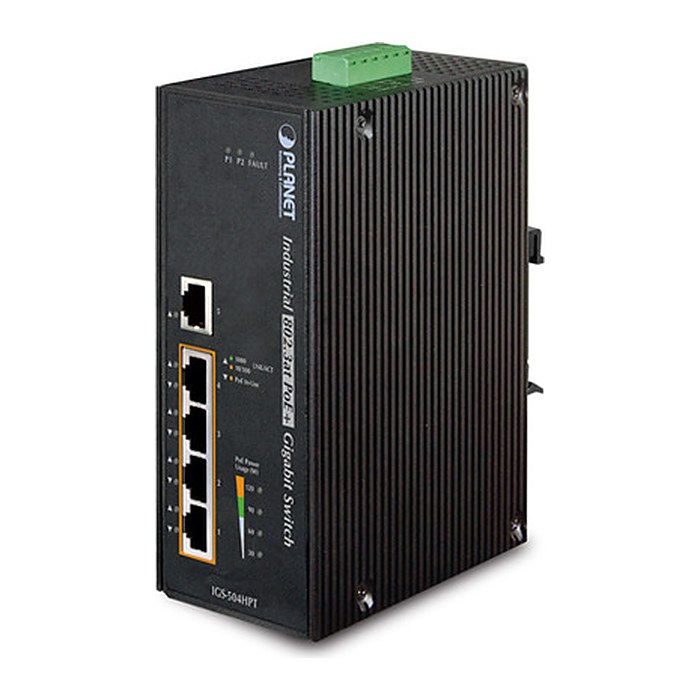 PLANET 5-Port Industrial Gigabit Switch w/ 4-Port 802.3at