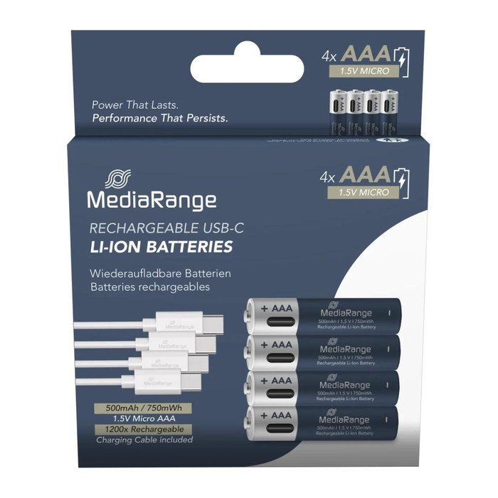 MediaRange USB-Akkus mit Ladekabel Li-Ion Micro AAA 500 mAh, 4 St.