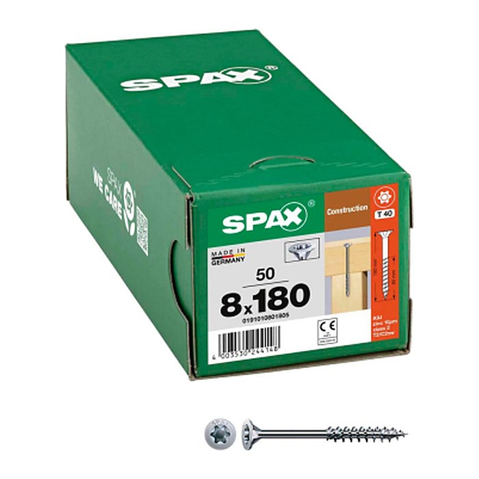 SPAX® Holzbauschrauben T40 Senkkopf WIROX 0191010801805 8 mm x 180 mm, 50 St.