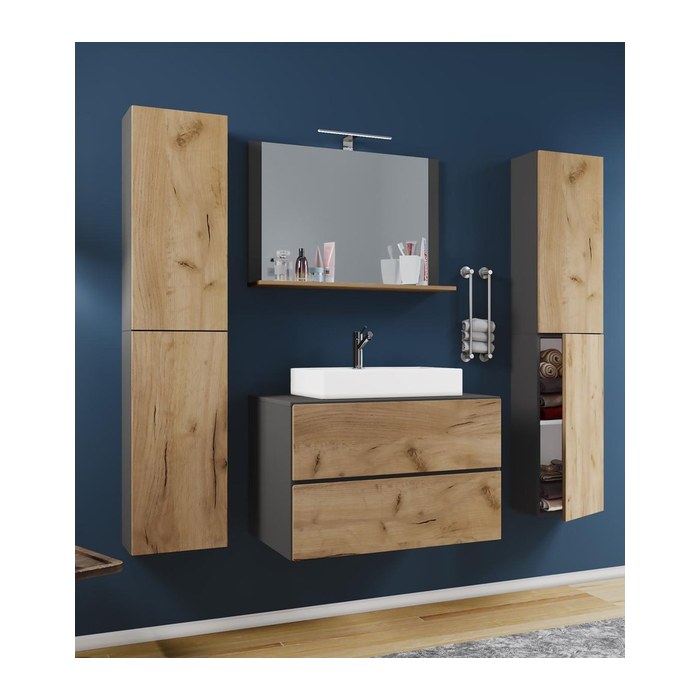 VCM my bath Badmöbel-Set 5-teilig Lendas XL 915305 honig-eiche, anthrazit 147,0 x 52,0 x 150,0 cm