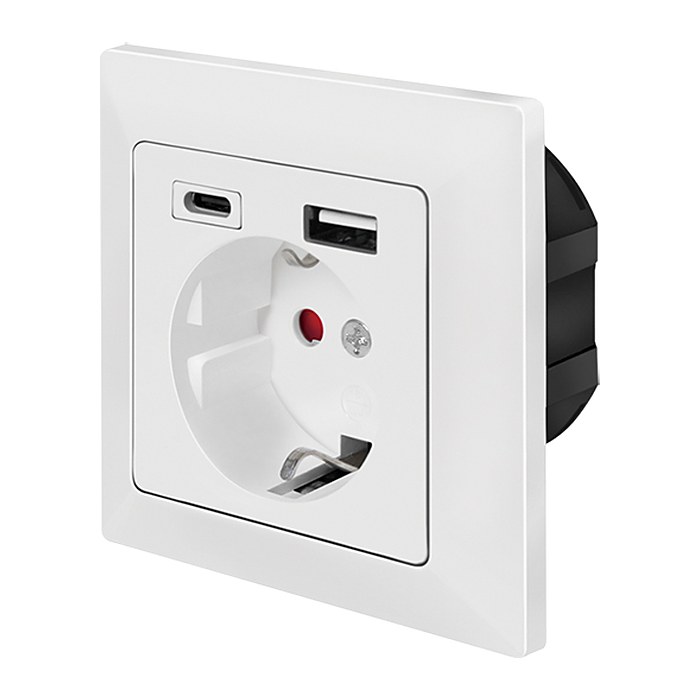 Logilink Unterputz-Steckdose, 1x CEE 7/3, 1x USB-A, 1x USB-C