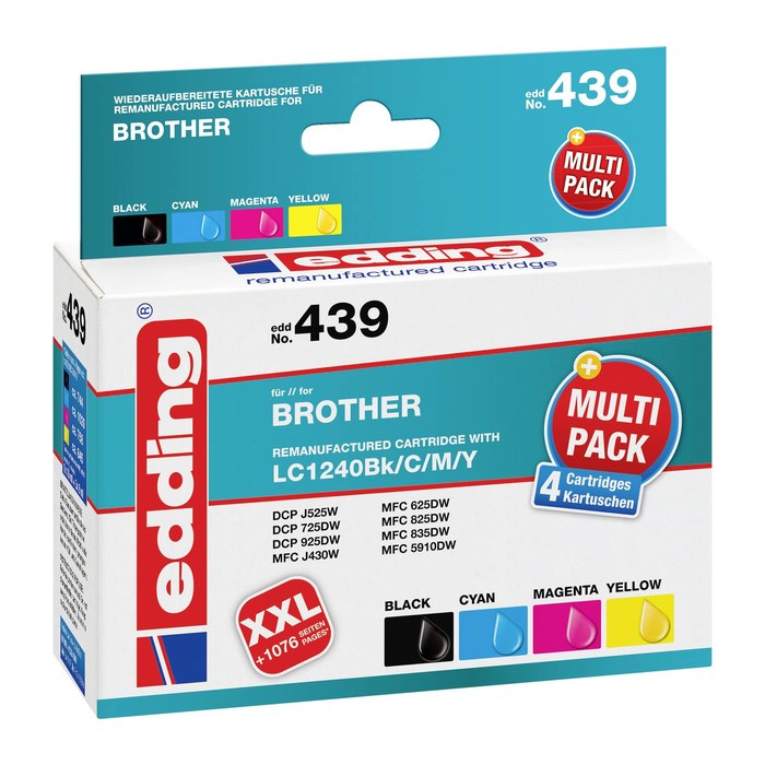 edding EDD-439 schwarz, cyan, magenta, gelb Druckerpatronen kompatibel zu brother LC-1240BK/C/M/Y, 4er-Set