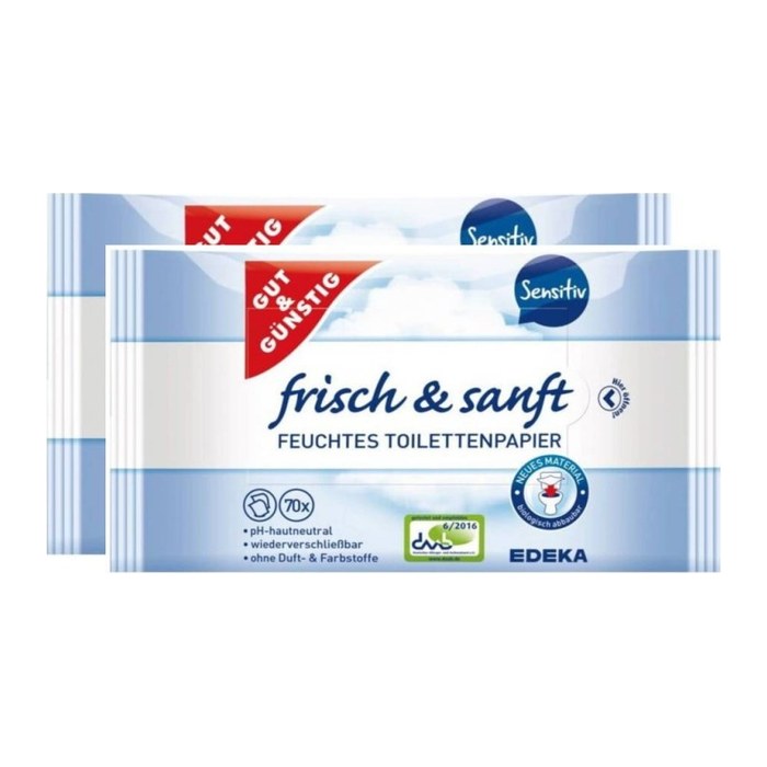 GUT&GÜNSTIG Feuchtes Toilettenpapier frisch & sanft Sensitiv 1-lagig, 2x 70 Tücher