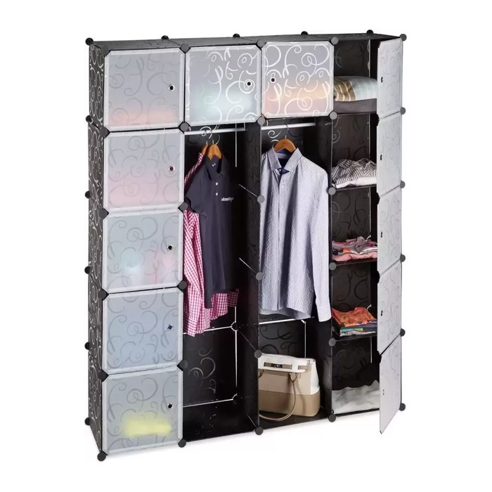 relaxdays Kleiderschrank, 10021971_46 schwarz, transparent 145,0 x 36,5 x 180,0 cm, 1 St.