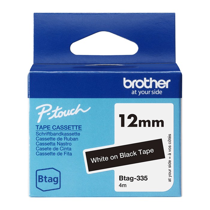 brother Schriftband Btag BTAG335, 12 mm, weiß auf schwarz, 1 St.