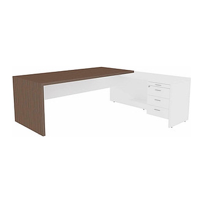 Quadrifoglio T45 Schreibtisch eukalyptus, weiß L-Form, Wangen-Gestell eukalyptus 220,0 x 194,0 cm