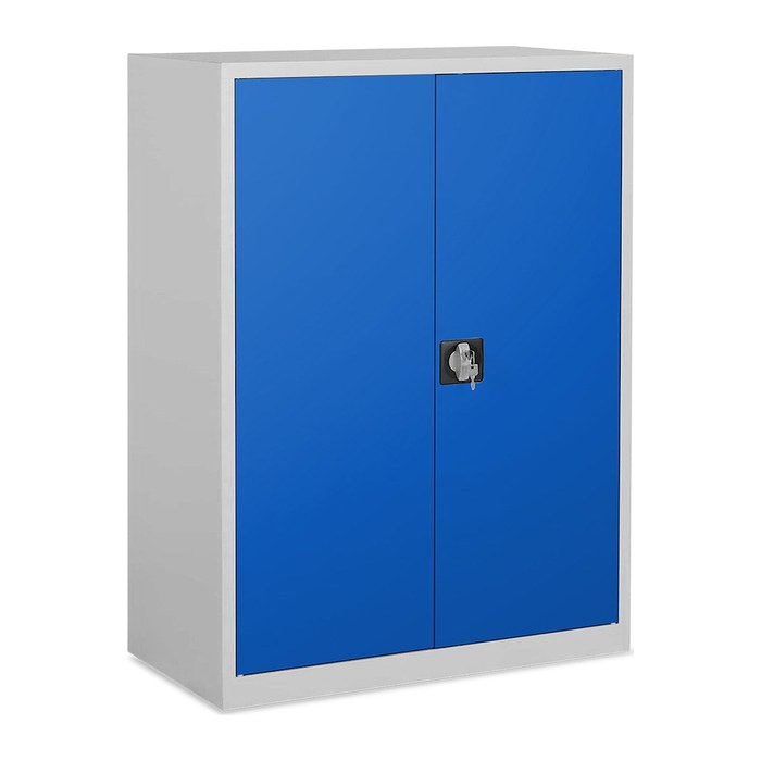 Aktenschrank aus Stahl – 920 x 420 (3 OH) – Korpus in Lichtgrau (Türen Enzianblau)