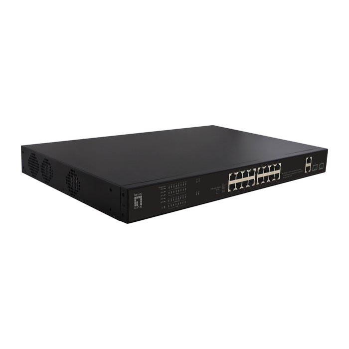 LevelOne PoE+Switch 16xFE PoE/2xGE/2xSFP 270W 19"unman.Metal