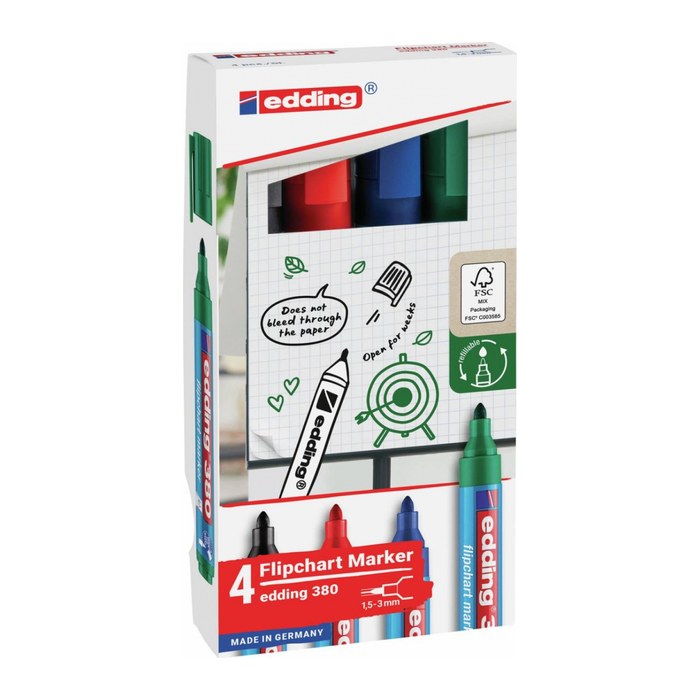edding 380 Flipchart-Marker farbsortiert 1,5 - 3,0 mm, 4 St.
