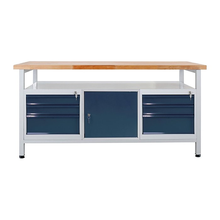 ADB Werkbank lichtgrau, anthrazitgrau 6 Schubladen 170,0 x 60,0 x 84,0 cm