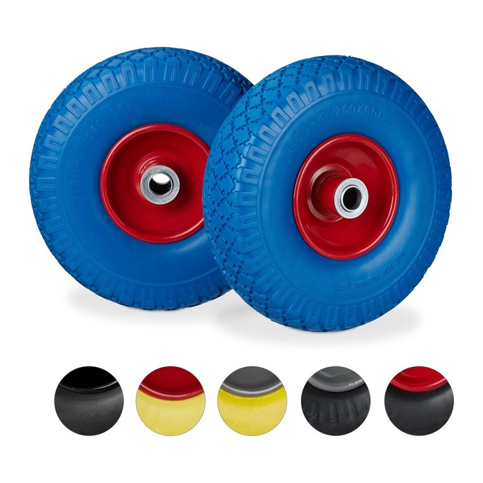 relaxdays Sackkarrenräder luftbereift blau, rot Stahl Felgen, Achse 2,0 cm