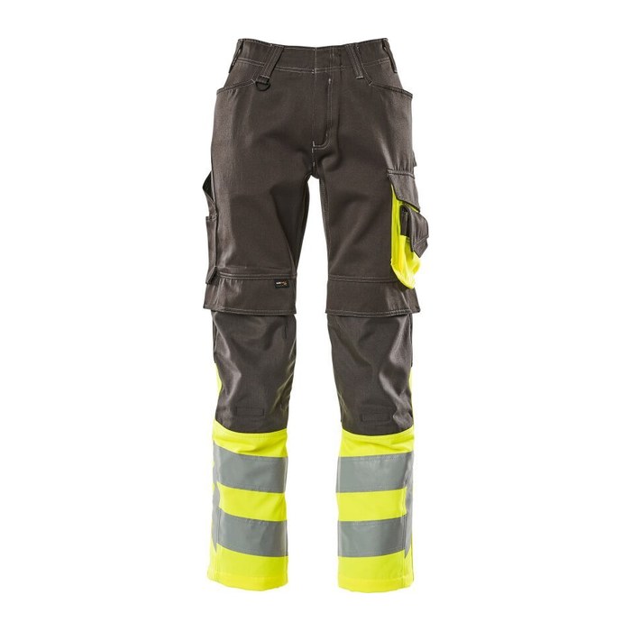 MASCOT® unisex Warnschutzhose Leeds dunkelanthrazit, gelb Größe 27